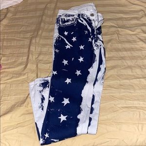 White and blue ,blue topic jeans with stars